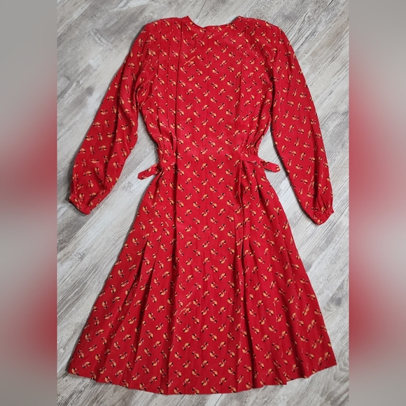 Salvatore Ferragamo Vintage Red All Over Print Dress 100% Silk 80s Size 44 - Picture 8 of 13